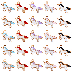 (52) Непрозрачная лаванда 50 шт 5 цвета сплава эмалевые подвески, единорог, золотой свет, разноцветные, 20x15x1.5 мм, отверстие : 1 мм, 10 шт / цвет