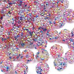 Разноцветный AB-цвет смолы горный хрусталь бисер, с акриловыми круглыми бусинами внутри, для жевательной резинки ювелирных изделий, красочный, 14x12 мм, отверстие : 2~2.5 мм