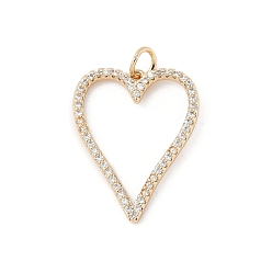 Сердце Латунные микро проложить кубического циркония подвески, золотые, с целью перехода в кольце, сердце, 25x19.5x2 мм, отверстие : 3.4 мм