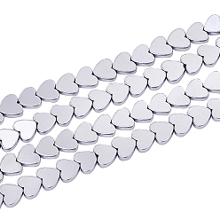 Platinum Plated Non-magnetic Synthetic Hematite Beads Strands, Beads Strands, Grade A, Heart, Platinum Plated, 8x8x2mm, Hole: 1mm, 50pcs/strand, 15.5 inch(39.37cm)
, 2strands/box