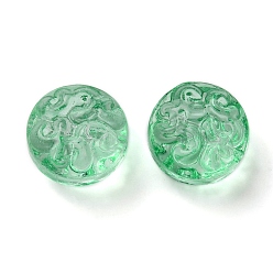 Средний Аквамарин Прозрачные стеклянные бусины, плоские круглые с цветком, средний аквамарин, 13.5x8.5 мм, отверстие : 1.2 мм, около 10 шт / упаковка