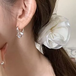 Прозрачный Женские серьги-кольца из латуни и стекла, кубические, серебряные, прозрачные, 22 мм