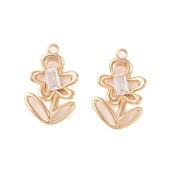 Прозрачный Латунь стекло кулоны, цветочный шарм, реальный 18 k позолоченный, прозрачные, 19x12x2.5 мм, отверстие : 1.2 мм