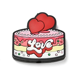 Food Silikonperlen zum Valentinstag, Fokalperlen, Farbig, Liebesherz-Torte, 30x30x9 mm, Bohrung: 2 mm