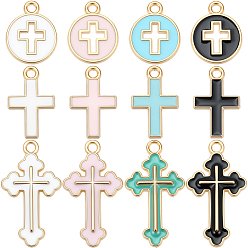 (52) Непрозрачная лаванда 96 шт 12 стили подвески из сплава эмали, крестик, золотой свет, разноцветные, 16~25x10~14x1~2 мм, отверстие : 1.5~1.8 мм, 8 шт / стиль