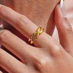 Real 18K Gold Plated Wave 304 Stainless Steel Finger Rings for Women, Real 18K Gold Plated, US Size 8(18.1mm)