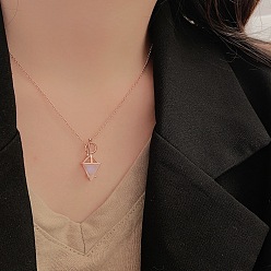 Розовое Золото 925 ожерелья из стерлингового серебра с ромбовидной подвеской и натуральным лунным камнем для женщин, розовое золото , 17.72 дюйм (45 см)