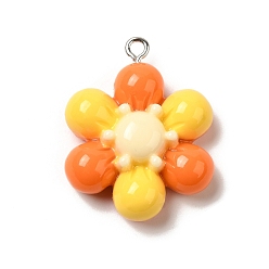 Золотистый Подвески из смолы, с фурнитурой платина железная, цветок, золотые, 28x25.5x9 мм, отверстие : 2 мм