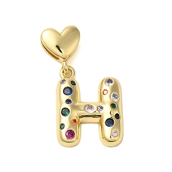 Letter H Покрытие стойки латунь микро паве прозрачные перданты из кубического циркония, без кадмия и без свинца, долговечный, реальный 18 k позолоченный, Письмо ч, 34.5 м, Кулон : 24x21x4 мм, отверстие : 6x3 мм