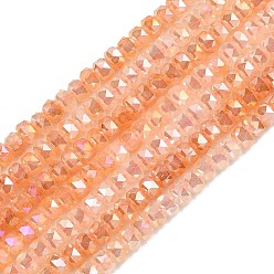 Оранжевый Стеклянные бусины, имитация нефрита , рондель, с покрытием AB цвета, граненые, оранжевые, 6x4~4.5 мм, отверстие : 1.2 мм, около 89~92 шт / нитка, 14.53~14.76'' (36.9~37.5 см)