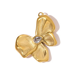 Настоящее золото 18K 304 микро нержавеющей стали прокладывать Цирконом подвески, , ионное покрытие (ip), реальный 18 k позолоченный, 24x21 мм