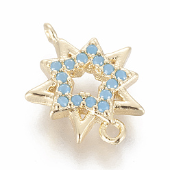 Cyan Brass Micro Pave Cubic Zirconia Links, Star, Golden, Sky Blue, 14.5x11.5x2.5mm, Hole: 1mm