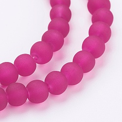 Medium Violet Red Transparent Glass Bead Strands, Frosted, Round, Medium Violet Red, 6mm, Hole: 1.3~1.6mm, about 140pcs/strand, 31.4 inch