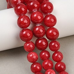 FireBrick Natural Mashan Jade Graduated Beads Strands, Dyed, Smooth Round, FireBrick, 6~12mm, Hole: 1~1.4mm, about 53pcs/strand, 17.32''(44cm)