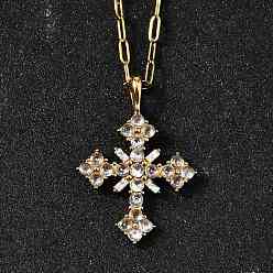 Настоящее золото 18K 304 подвесные из нержавеющей стали ожерелья, с кубического циркония, крестик, реальный 18 k позолоченный, 18.50 дюйм (47 см)