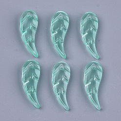 Medium Aquamarine Transparent Spray Painted Glass Pendants, Leaf, Medium Aquamarine, 37.5x9.5x4~4.5mm, Hole: 1.2mm
