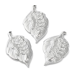 Stainless Steel Color Non-Tarnish 304 Stainless Steel Pendants, Leaf with Peanut Charm, Stainless Steel Color, 25x15.5x2.5mm, Hole: 1mm
