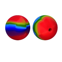 Красный Круглые бусины из пищевого силикона с полосатым принтом, красные, 15 мм