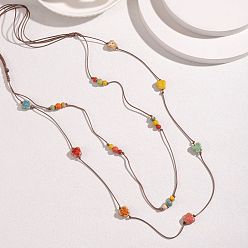 Бабочка Богемные длинные ожерелья ручной работы из цветного фарфора с бусинами из вощеного шнура для женщин, бабочка, 34.65 дюйм (88 см)
