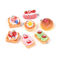 (52) Непрозрачная лаванда Непрозрачные подвески смолы, имитация еды, хлебные чары, с платиновыми железными петлями, разноцветные, 20.5~26.5x12~21.5x10~14 мм, отверстие : 2 мм