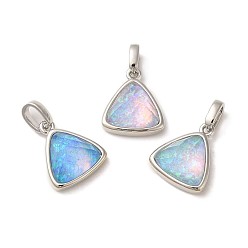 (52) Непрозрачная лаванда Стойка из латуни с подвесками из синтетического опала, треугольные, разноцветные, 15x12.5x6 мм, отверстие : 5 мм