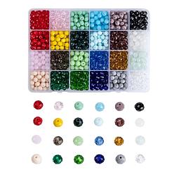 Gemischte Farbe Glasperlen, facettiert, Rondell, Gemischte Farbe, 8x6 mm, Bohrung: 1 mm, 24 Farben, 30 Stk. je Farbe, 720 Stück / Karton