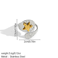 Golden & Stainless Steel Color 304 Stainless Steel Cuff Open Rings, Starfish, Two-Tone Ring, Golden & Stainless Steel Color, 23mm, Inner Diameter: 20mm