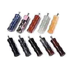 Смешанные камни Природные смешанные подвески драгоценных камней, бамбуковые прелести, с защелкой из нержавеющей стали на поручнях, цвет нержавеющей стали, 44~45x12 мм, отверстие : 5.5x3.5 мм