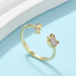 Настоящее золото 16K Латунные эмалевые манжеты для женщин, без кадмия и без свинца, рыба и кот, с оболочкой, реальный 16 k позолоченный, внутренний диаметр: 18 мм