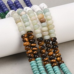 Смешанные камни Нити из натуральных цветочных бусин: амазонита, окрашенного белого нефрита, тигрового глаза, говлита, кварцевого кристалла и синтетической бирюзы., рондель, разноцветные, 6x4 мм, отверстие : 1 мм, около 95 шт / нитка, 15.31'' (38.9 см)