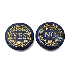 Lapis Lazuli Engraved Natural Lapis Lazuli Decision Stones, Fortune Telling Stones, Flat Round with Yes & No Pattern, 25x4.5~6mm