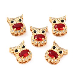 Красный Настоящие 18 k позолоченные латунные подвески из микропаве из циркония, долговечный, сова, красные, 11x9.5x5.5 мм, отверстие : 3x1.5 мм
