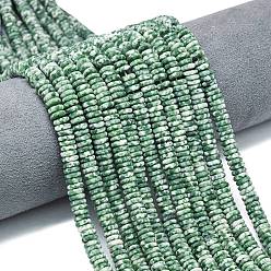 Камень с Зелеными Точками Нити бусин из натуральной матовой яшмы с зелеными пятнами, рондель, 6x2 мм, отверстие : 1 мм, около 150~160 шт / нитка, 14.57~14.96'' (37~38 см)