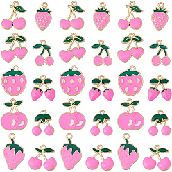 Pink 40шт 10 стили подвески из цинкового сплава, с эмалью, клубнично-вишневый шарм, золотой свет, розовые, 17~24x14~18.5x1~3.5 мм, отверстие : 1.2~1.6 мм, 4 шт / стиль