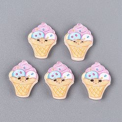 Perle rosa 2-Loch-bedruckte Harzknöpfe, Eiscreme mit Streuseln, Perle rosa, 16x10.5~12x2~2.5 mm, Bohrung: 1.4 mm