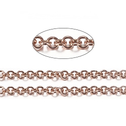 Розовое Золото Ионное покрытие (ip) 304 роликовая цепь из нержавеющей стали, отрыгивающая цепь, с катушкой, для изготовления ювелирных изделий, несварные, розовое золото , 4x0.9 мм, около 32.8 футов (10 м) / рулон