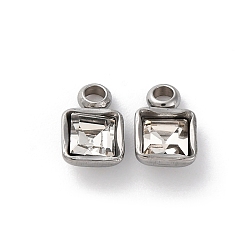 Кристалл 304 из нержавеющей стали горный хрусталь подвески, квадратных амулеты, цвет нержавеющей стали, кристалл, 8x5x3 мм, отверстие : 1.6 мм