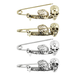 Античный Серебрянный & Античный Золотой 8 шт. 2 цвета брошь из цинкового сплава в виде скелета на Хэллоуин, для рюкзака с одеждой, старинное серебро и античный золотой, 20.5x55.5x20 мм, 4 шт / цвет