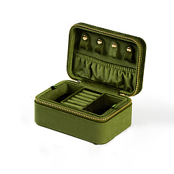 Светло-зеленый Коричневый Комплект коробки ювелирных изделий бархата, подарочные коробки на молнии для колец браслетов ожерелий, прямоугольные, оливковый, 15x10.5x7 см