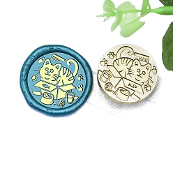 Cat Shape Золотая восковая печать, латунная головка штампа, для приглашений, конверты, подарочная упаковка, форма кошки, 25x25 мм