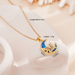 Синий Ожерелья с подвеской в виде бабочки и луны из латуни и смолы для женщин, золотые, синие, 15.75 дюйм (40 см)