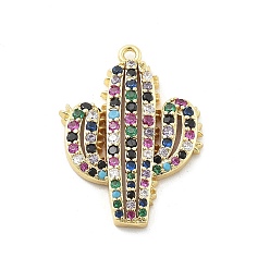 Настоящее золото 18K Латунные микро-паве красочные кубические циркониевые подвески, кактус прелести, стойки покрытие, долговечный, без свинца и без кадмия, реальный 18 k позолоченный, 25x18.5x3.5 мм, отверстие : 1.2 мм