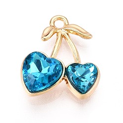 Синий Циркон Подвески из сплава и страза, вишня, золотые, синий циркон, 19x16x5.5~6 мм, отверстие : 1.8 мм