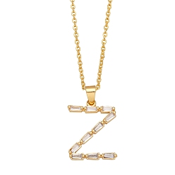 Letter Z Unisex Brass Micro Pave Clear Cubic Zirconia Pendant Necklaces with Cable Chain, Letter, Letter Z, 17.72 inch(45cm)