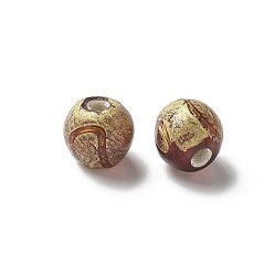 Сиена Бусины ручной работы золотой фольги стекла, круглые, цвет охры, 8~9x7~9 мм, отверстие : 1.6 мм