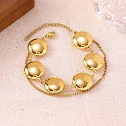 Плоский Круглый 304 Многорядные браслеты из нержавеющей стали с цепочками и якорными звеньями для женщин, реальный 18 k позолоченный, плоско-круглые, 6.30 дюйм (16 см)