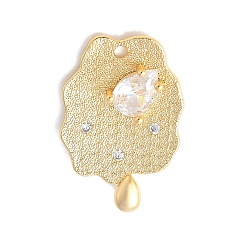 Настоящее золото 18K Латунные микропаве прозрачные подвески с фианитом, облако прелести, стойки покрытие, прочное покрытие, без никеля , реальный 18 k позолоченный, 23x15x3 мм, отверстие : 1.4 мм