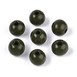 Темно-оливково-зеленый Круглые бусины из натурального дерева схима, окрашенные распылением, темно-оливковый зеленый, 11.8~12.5x11 мм, отверстие : 2.5~3 мм