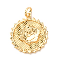 Плоский Круглый Латунные подвески, стойки покрытие, долговечный, без свинца и без кадмия, реальный 18 k позолоченный, цветок, плоско-круглые, 27.5x25x3 мм, отверстие : 7x5 мм