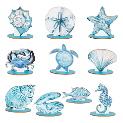 Бледно-бирюзовый Деревянные декоративные элементы в виде морских животных, притворяясь опорными украшениями, бледные бирюзовая, 51~108x57~99x3 мм
